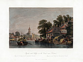 Pagoda and Village, on the Canal near Canton', China, c1840