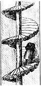 Woman carrying coal up a 'turnpike' spiral stair, 1848
