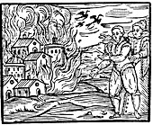Witches destroying a house by fire - Swabia, 1533