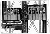 Leon Edoux's elevators at the Eiffel Tower, Paris, 1889