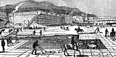 Ice gathering on the Hudson River near New York, USA, 1875