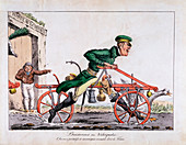 Velocipede replacing horses in French post service