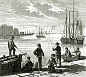 Fishing from docks, 19th century