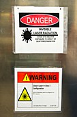 Laser warning labels.