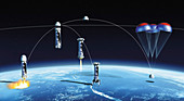 New Shepard suborbital rocket trajectories, illustration