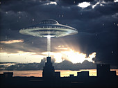 UFO above city, illustration