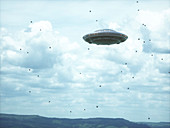 UFO in sky, illustration