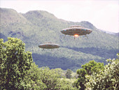 UFOs above trees, illustration