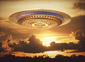 UFO in the sky, illustration