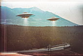 UFOs flying in the sky, illustration