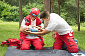 CPR training on baby dummy