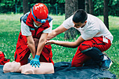 CPR training on dummy