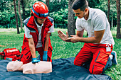 CPR training on dummy