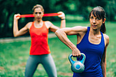 Women exercising outdoors