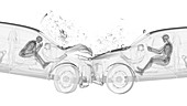 Head-on car crash, illustration