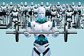 Android holding barbell, illustration