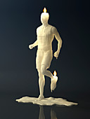 Melting wax candle of man running, illustration