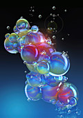 Cluster of floating soap bubbles, illustration