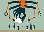Robotic arm choosing people, illustration