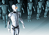 Group of robots in military formation, illustration