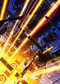 Light trails with computer hard drives, illustration