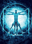 Vitruvian Man with DNA coding, illustration