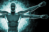 DNA coding over Vitruvian Man, illustration