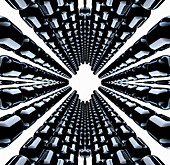 Symmetrical pattern of shiny black capsules, illustration
