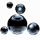 Floating metal spheres, illustration