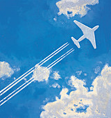 Airplane leaving contrail, illustration