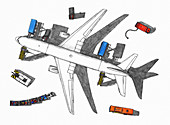 Airplane being prepared for take off, illustration