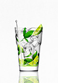 Cold cocktail with lime and mint, illustration