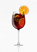 Glass of sangria cocktail with fruit, illustration