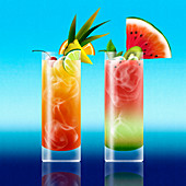 Tropical cocktail drinks side by side, illustration
