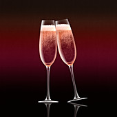 Pink champagne in flutes toasting, illustration