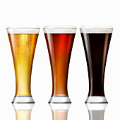 Row of lager, bitter and stout beer, illustration
