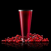 Fresh cranberries and glass of cranberry juice, illustration