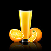 Fresh oranges and glass of juice, illustration