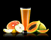 Glass of orange, apple and papaya smoothie, illustration