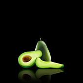 Whole and cut avocado, illustration