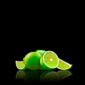 Whole and cut limes, illustration