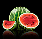 Whole and cut watermelon, illustration