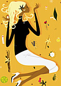 Retro woman spraying perfume, illustration