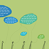 Yes and no text in speech bubbles above people, illustration