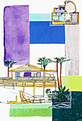Tropical hut and floor plan, illustration