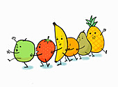Happy fruit dancing the conga, illustration