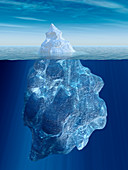 Iceberg above and below water line, illustration