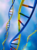 Close up of multicoloured double helix, illustration