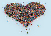 Crowd of people running forming heart shape, illustration