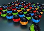 Glowing balls arranged in grid, illustration